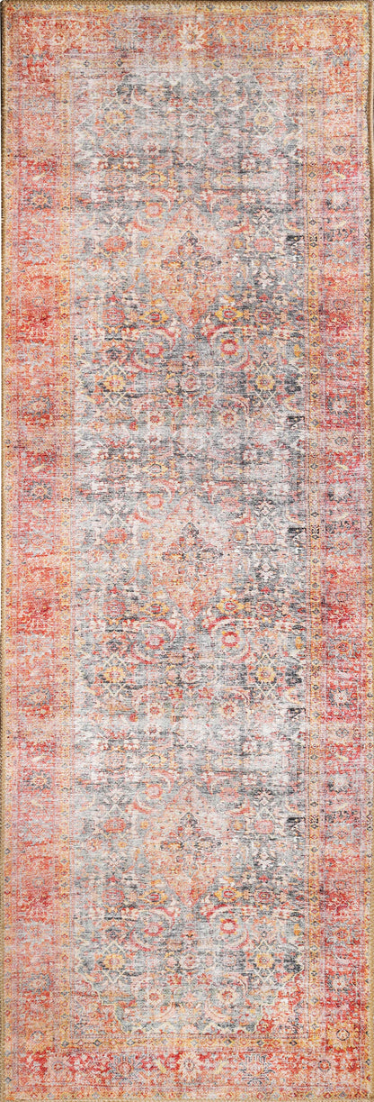 Huda Distressed Rustic Floral Geometric Medallion Indoor Area Rug - RubyRed
