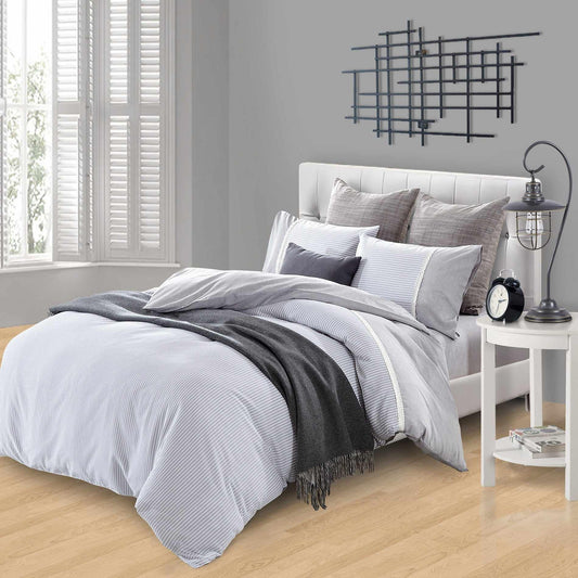  Superior Riverton Textured Thin Stripe 300-Thread Count Lace Trim Duvet Cover Set - Riverton