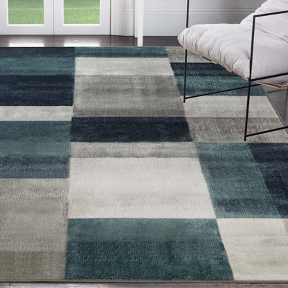 Clifton Geometric Color Block Plush Indoor Area Rug or Runner Rug - Rivulet