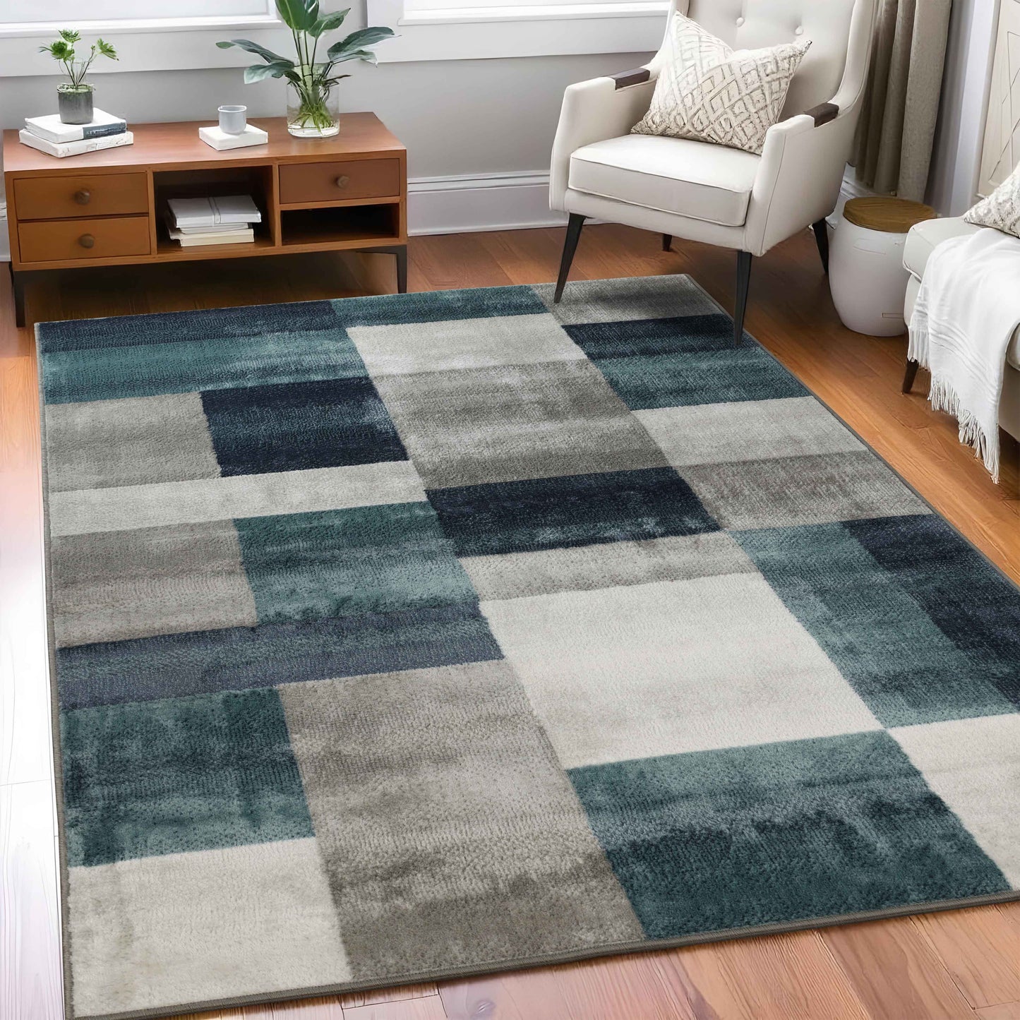 Clifton Geometric Color Block Plush Indoor Area Rug or Runner Rug