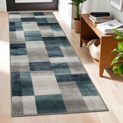 Clifton Geometric Color Block Plush Indoor Area Rug or Runner Rug