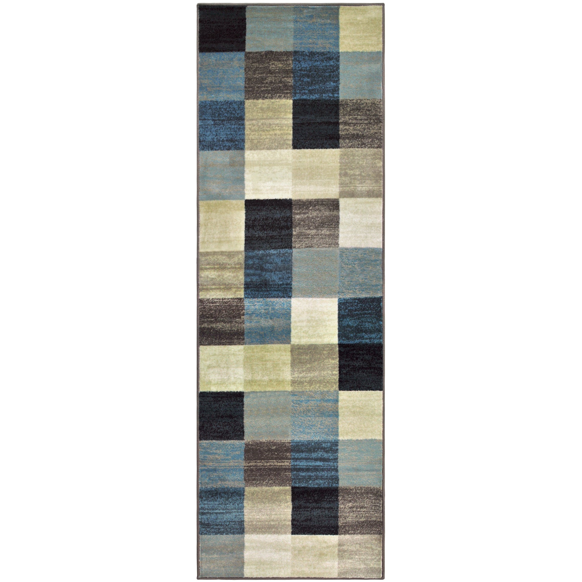 Superior Rockaway Geometric Checkered Rivulet Transitional Area Rug -  Majolica Blue