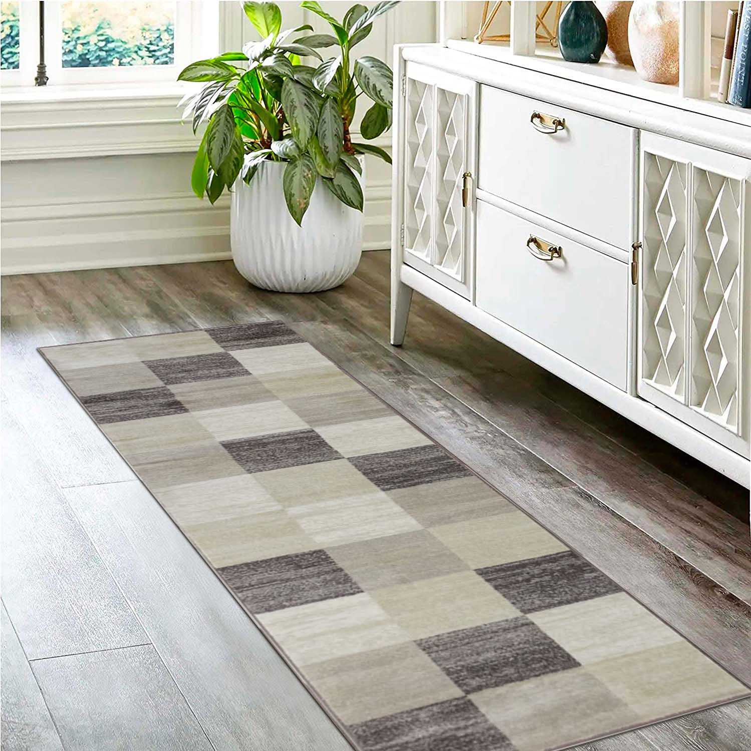 Superior Rockaway Geometric Checkered Rivulet Transitional Area Rug - Beige