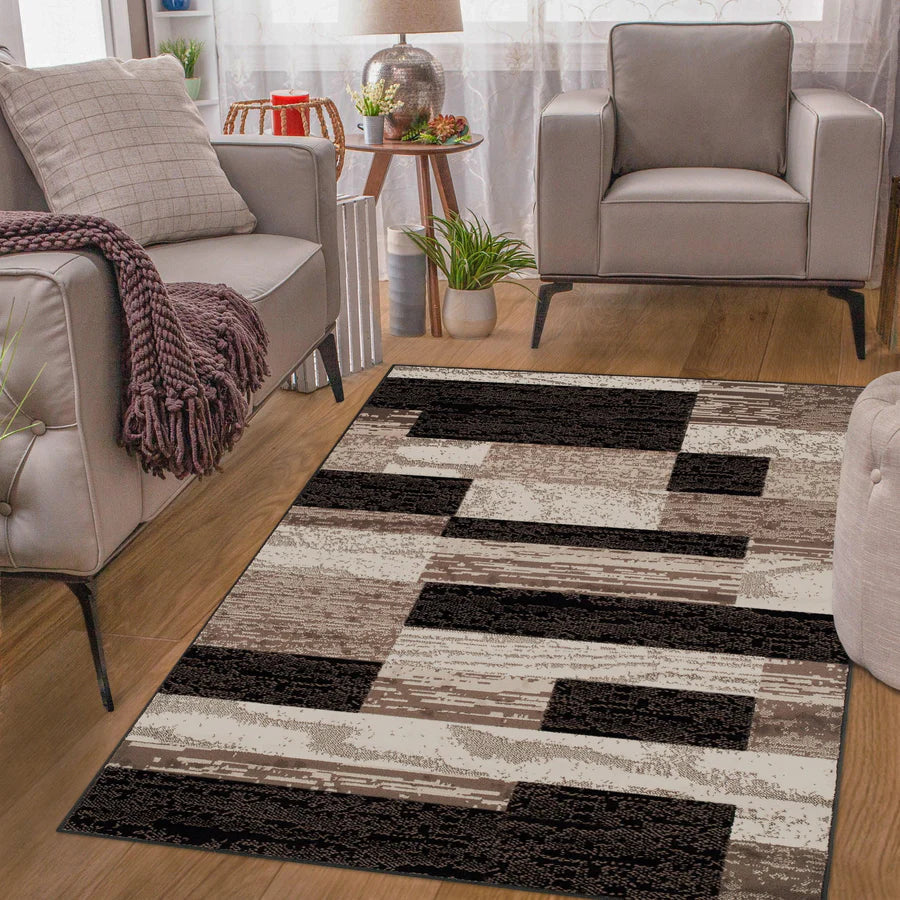 Rockwood Modern Geometric Patchwork Indoor Area Rug or Runner - Chocolate