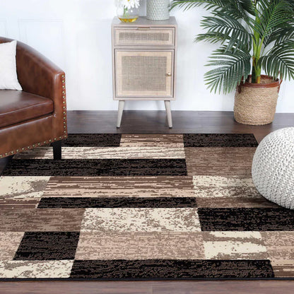 Rockwood Modern Geometric Patchwork Indoor Area Rug or Runner - Chocolate