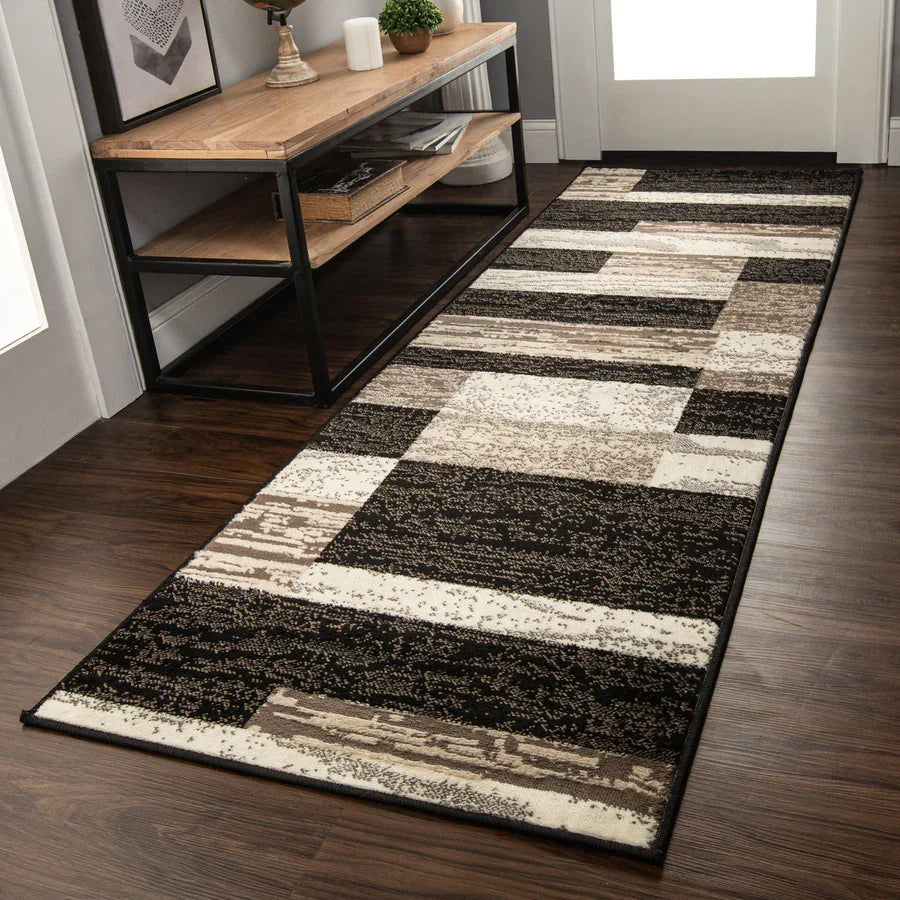 Rockwood Modern Geometric Patchwork Indoor Area Rug or Runner - Chocolate