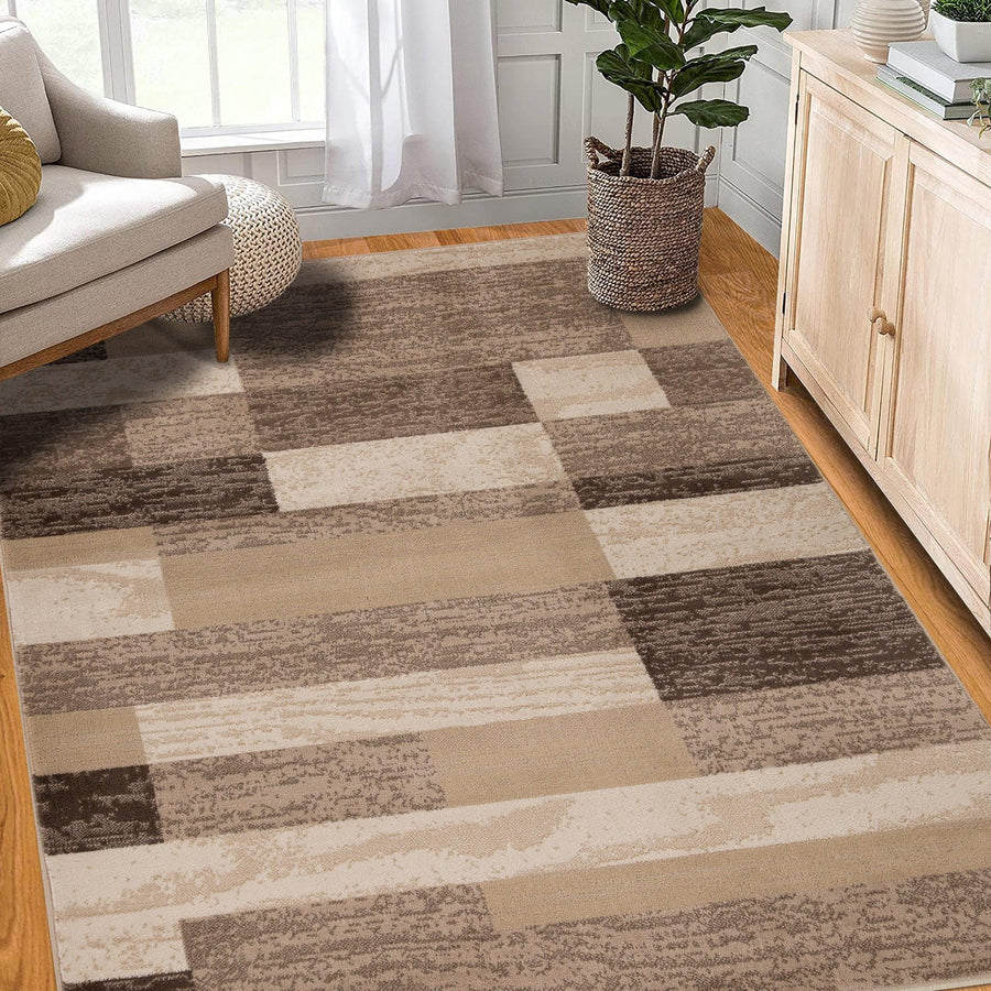 Rockwood Modern Geometric Patchwork Indoor Area Rug or Runner - Beige