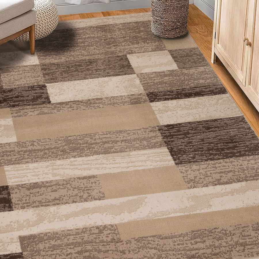 Rockwood Modern Geometric Patchwork Indoor Area Rug or Runner - Beige