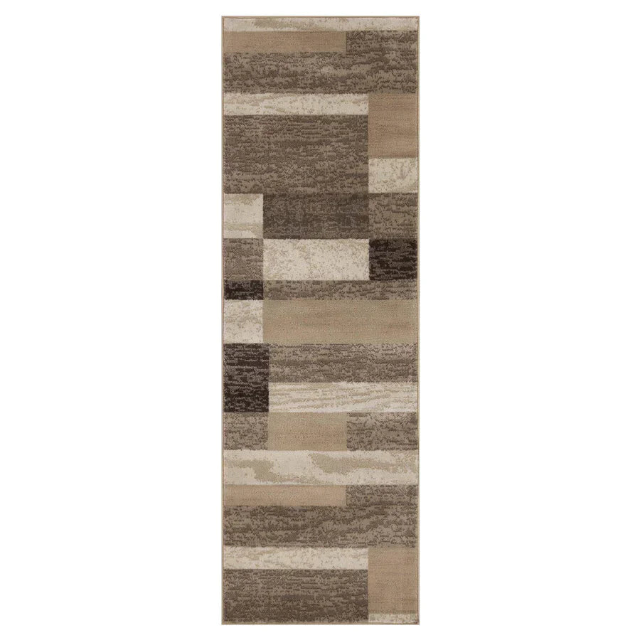 Rockwood Modern Geometric Patchwork Indoor Area Rug or Runner - Beige