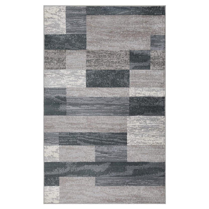 Rockwood Modern Geometric Patchwork Indoor Area Rug or Runner - Blue-Taupe