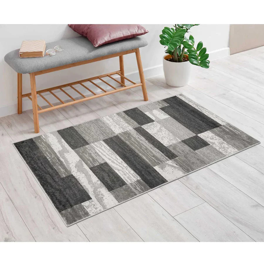 Rockwood Modern Geometric Patchwork Indoor Area Rug or Runner - Charcoal