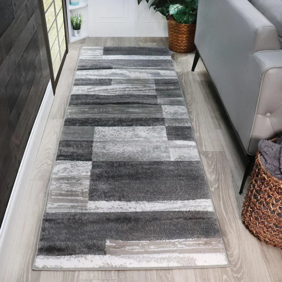 Rockwood Modern Geometric Patchwork Indoor Area Rug or Runner - Charcoal