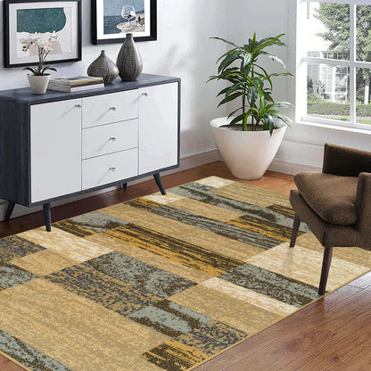 Rockwood Modern Geometric Patchwork Indoor Area Rug or Runner - LightBlue-Beige