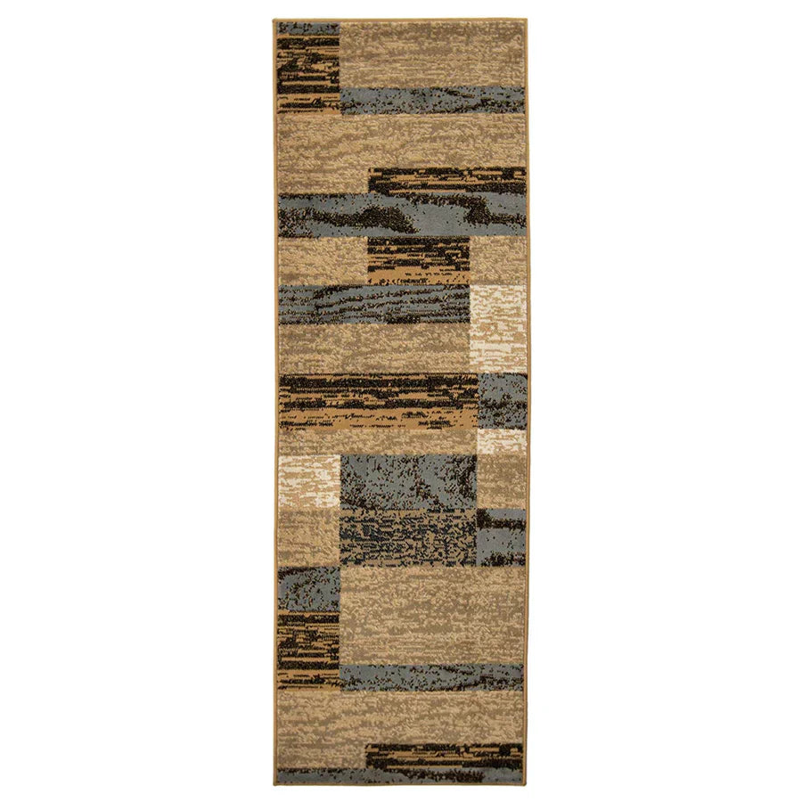 Rockwood Modern Geometric Patchwork Indoor Area Rug or Runner - LightBlue-Beige