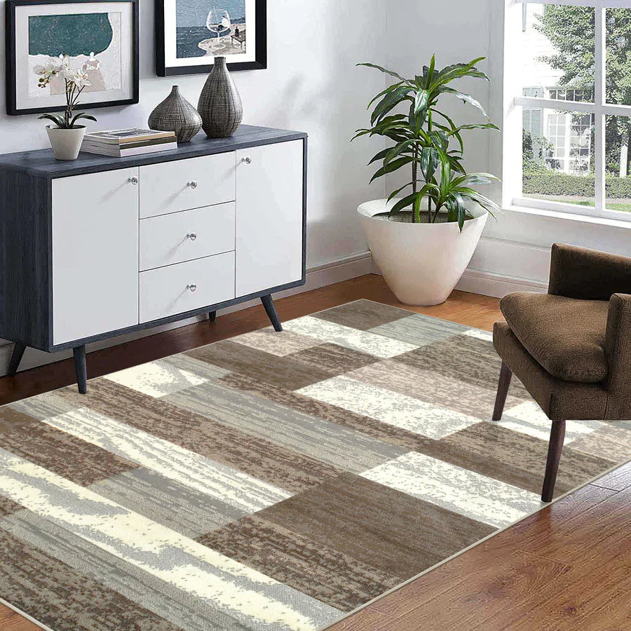 Rockwood Modern Geometric Patchwork Indoor Area Rug or Runner - LightBlue-Ivory