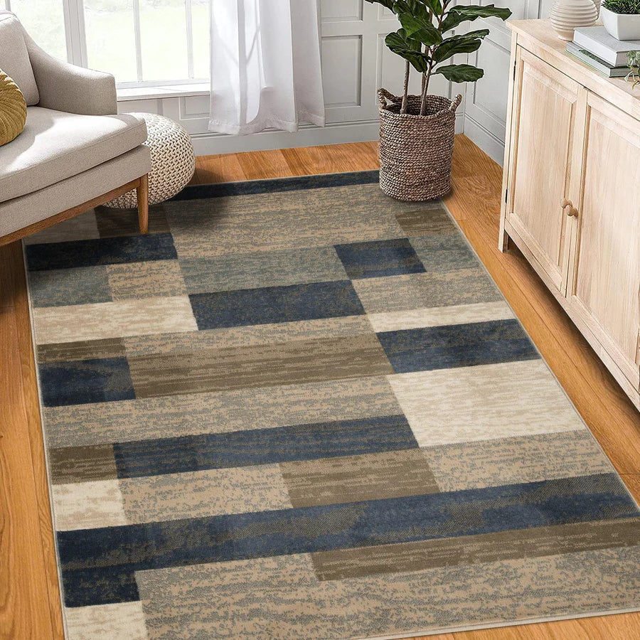 Rockwood Modern Geometric Patchwork Indoor Area Rug or Runner - Midnight Navy