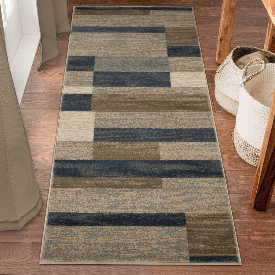 Rockwood Modern Geometric Patchwork Indoor Area Rug or Runner - Midnight Navy