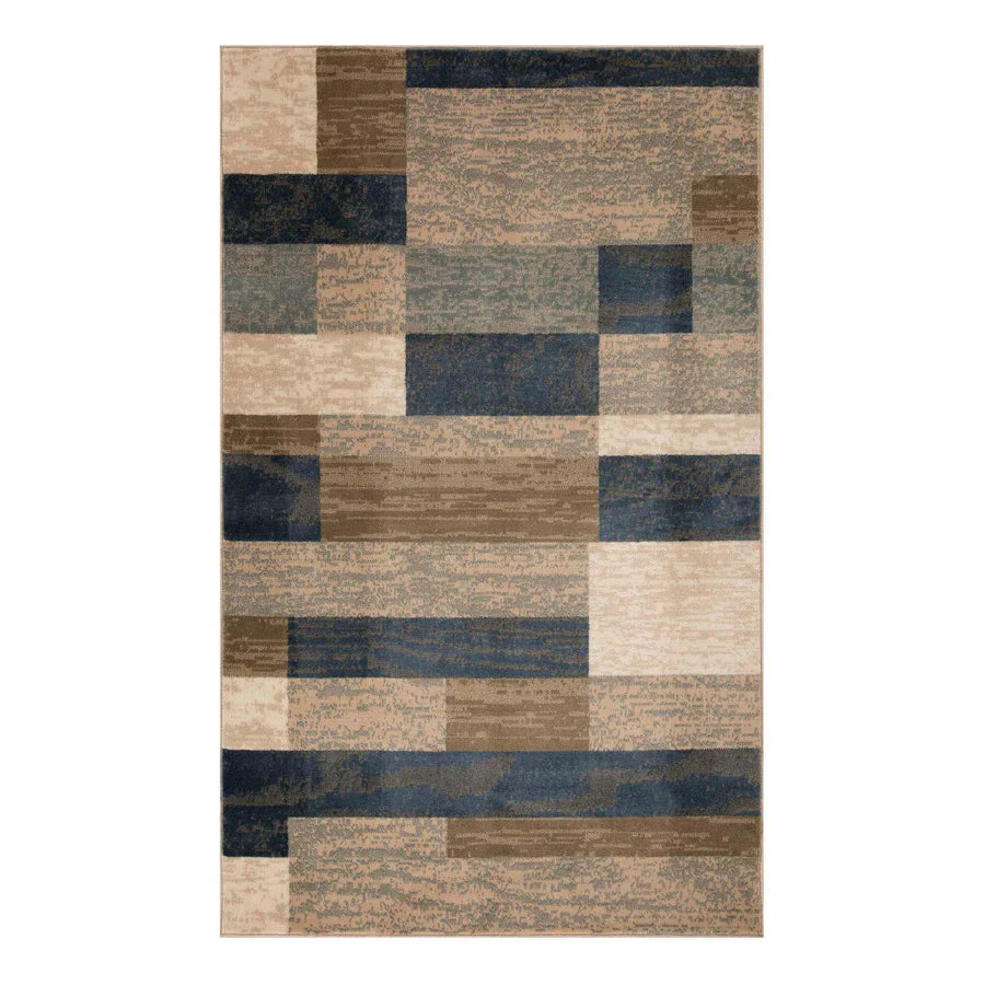 Rockwood Modern Geometric Patchwork Indoor Area Rug or Runner - Midnight Navy