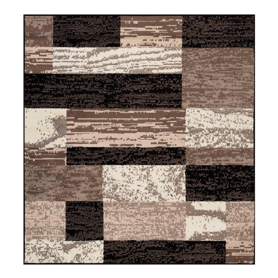 Rockwood Modern Geometric Patchwork Indoor Area Rug or Runner - Chocolate