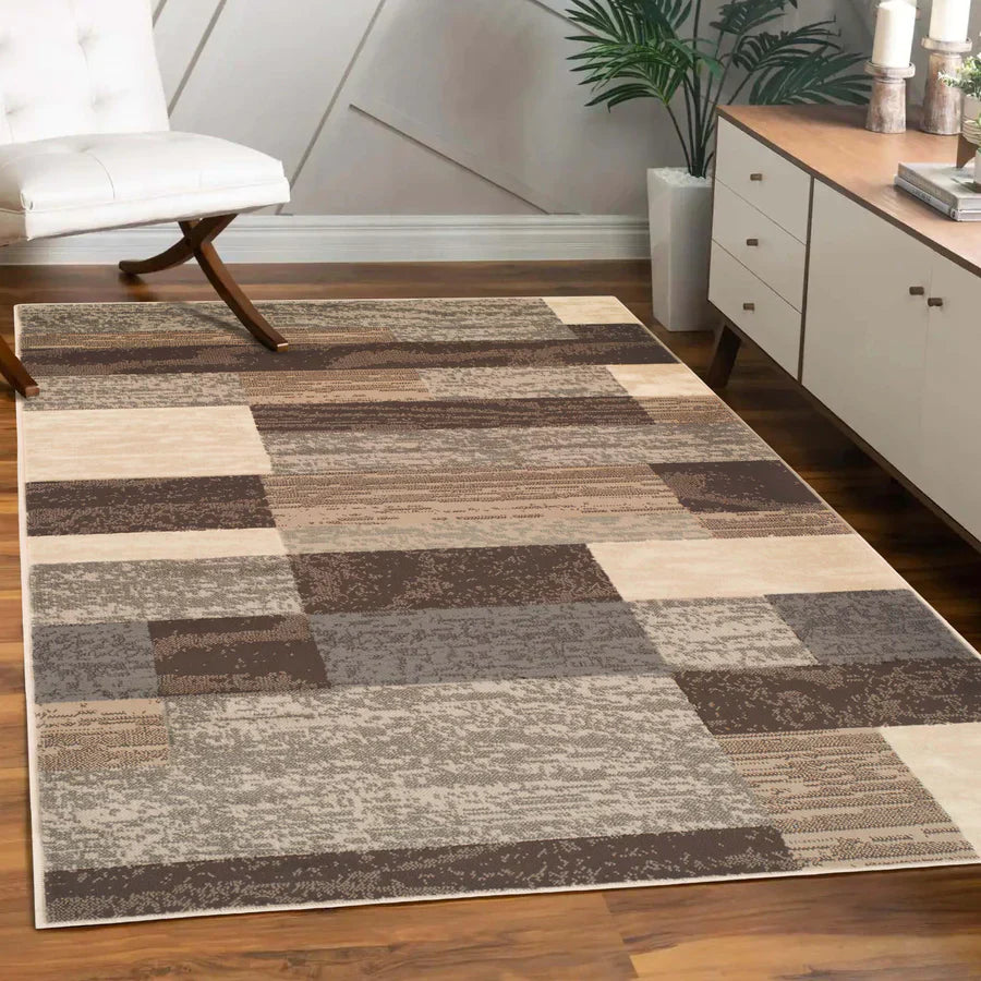 Rockwood Modern Geometric Patchwork Indoor Area Rug or Runner - Slate