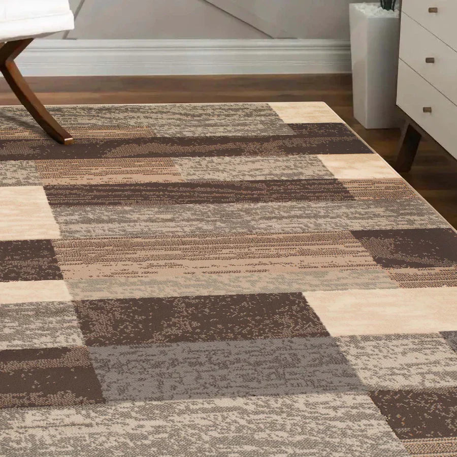 Rockwood Modern Geometric Patchwork Indoor Area Rug or Runner - Slate