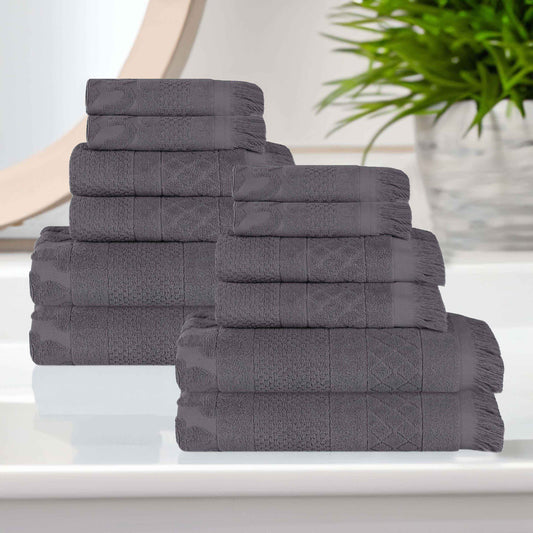 Rolla Cotton Geometric Jacquard Plush Soft Absorbent - Grey