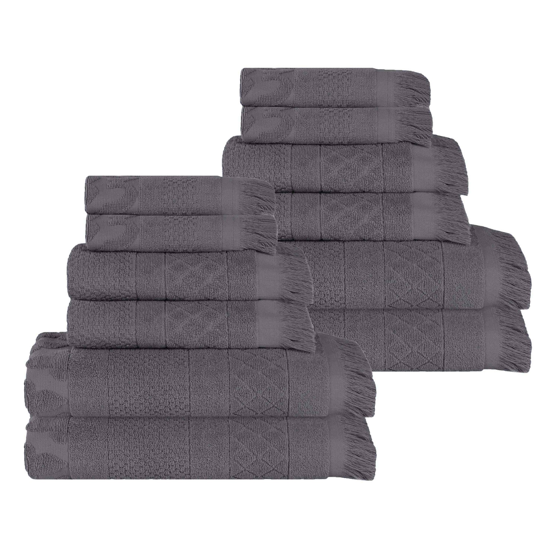 Rolla Cotton Geometric Jacquard Plush Soft Absorbent - Grey