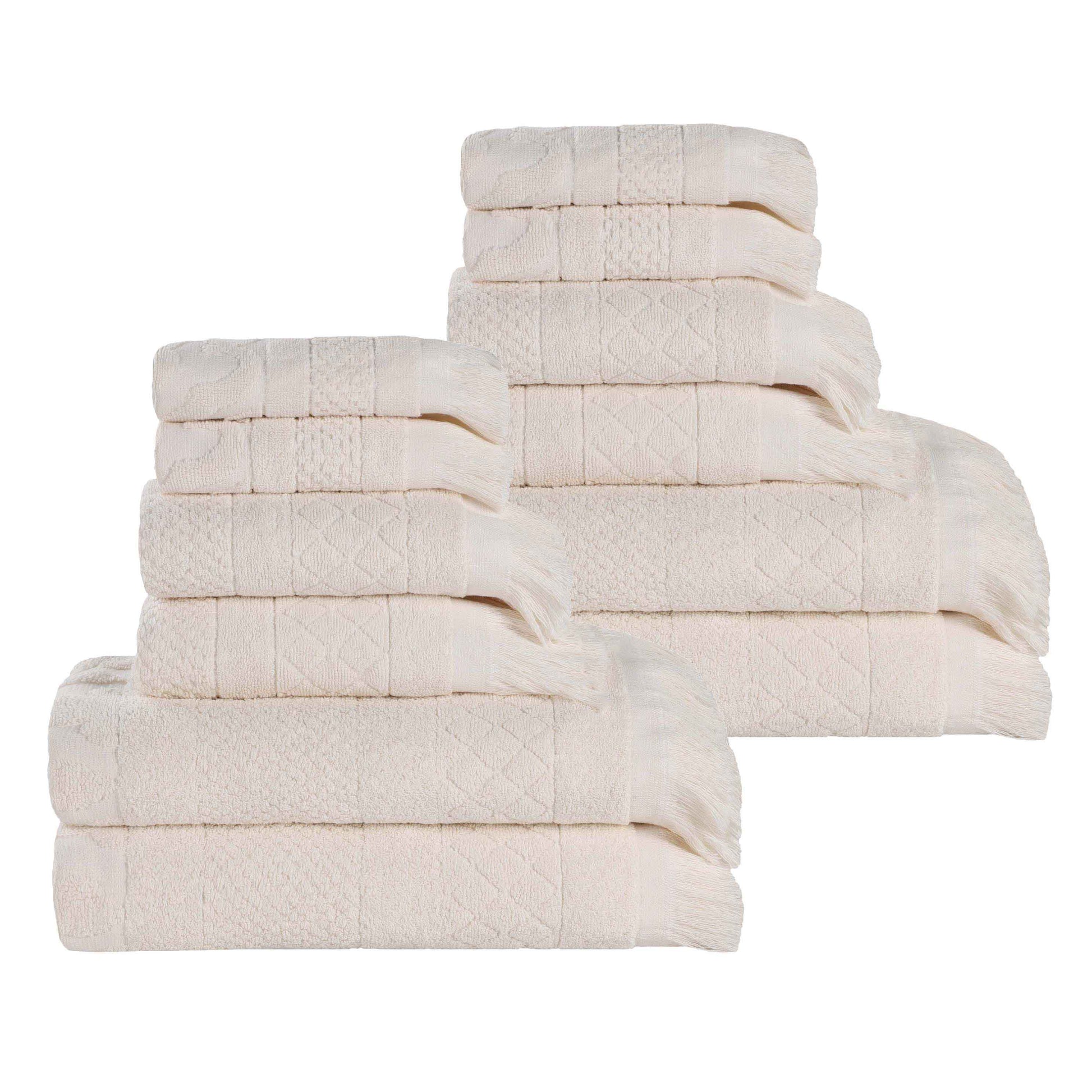Rolla Cotton Geometric Jacquard Plush Soft Absorbent - Ivory