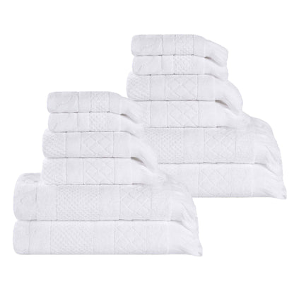 Rolla Cotton Geometric Jacquard Plush Soft Absorbent - White