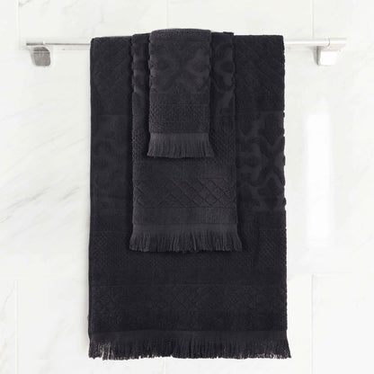 Rolla Cotton Geometric Jacquard Plush Soft Absorbent - Black