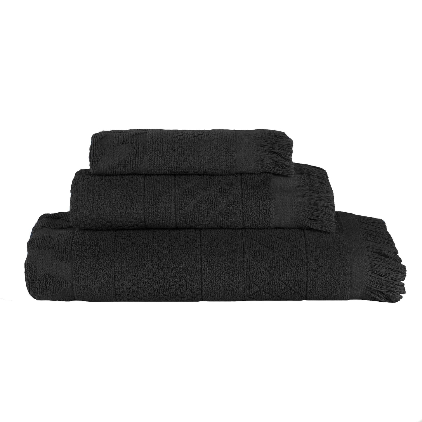 Rolla Cotton Geometric Jacquard Plush Soft Absorbent - Black