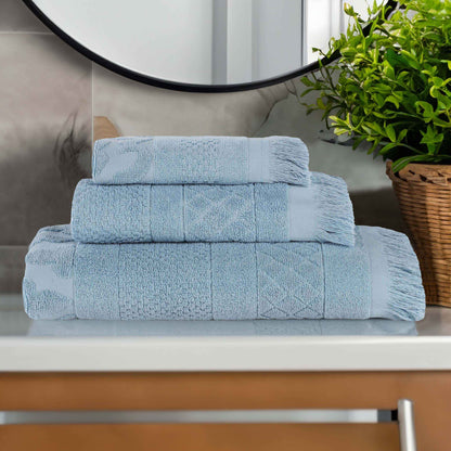 Rolla Cotton Geometric Jacquard Plush Soft Absorbent - Blue