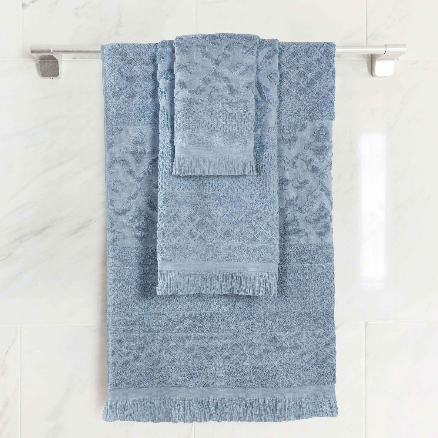Rolla Cotton Geometric Jacquard Plush Soft Absorbent - Blue