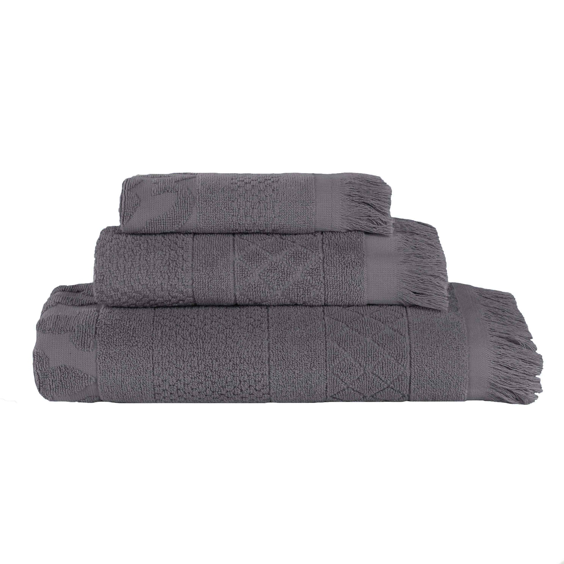 Rolla Cotton Geometric Jacquard Plush Soft Absorbent - Grey