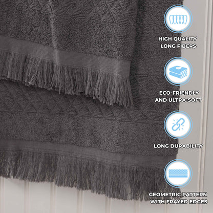Rolla Cotton Geometric Jacquard Plush Soft Absorbent - Grey