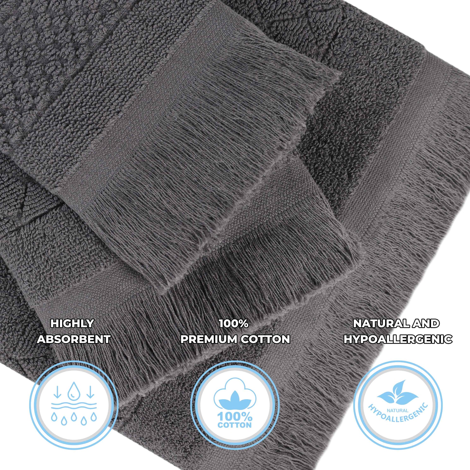 Rolla Cotton Geometric Jacquard Plush Soft Absorbent - Grey