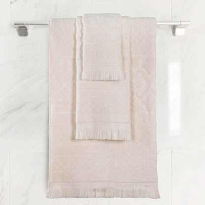 Rolla Cotton Geometric Jacquard Plush Soft Absorbent - Ivory