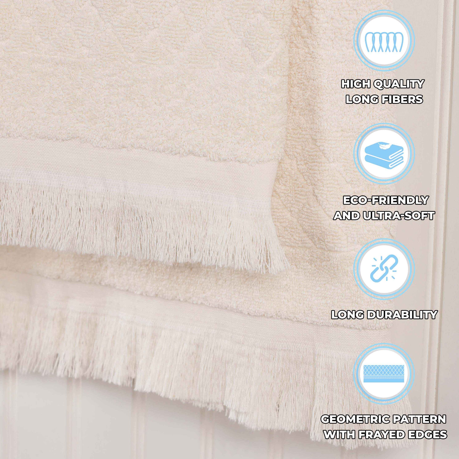 Rolla Cotton Geometric Jacquard Plush Soft Absorbent - Ivory