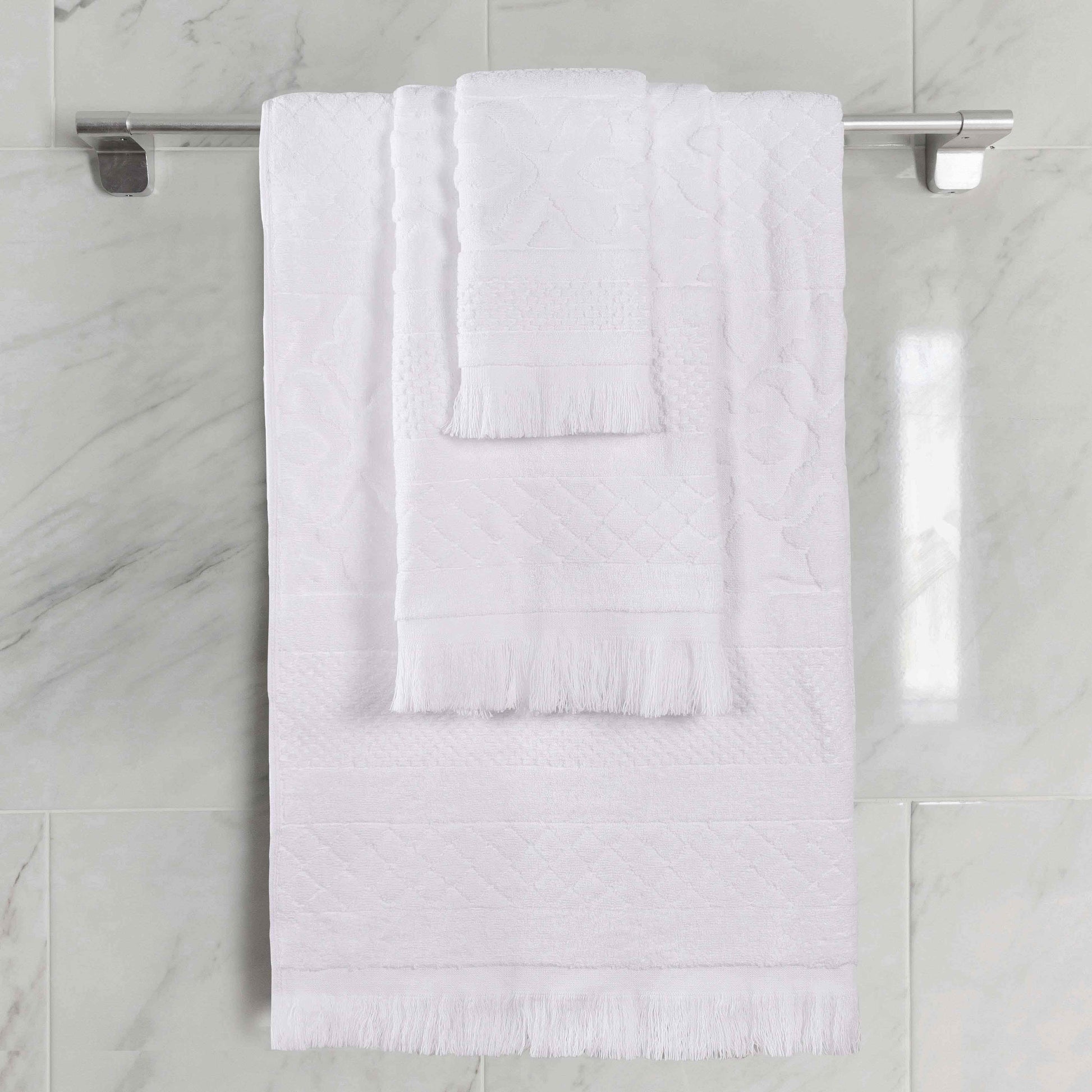 Rolla Cotton Geometric Jacquard Plush Soft Absorbent - White