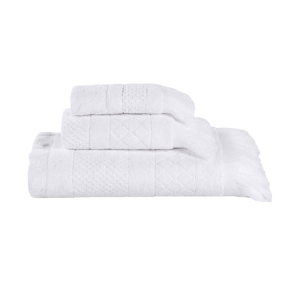 Rolla Cotton Geometric Jacquard Plush Soft Absorbent - White