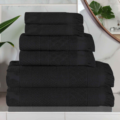 Rolla Cotton Geometric Jacquard Plush Soft Absorbent - Black