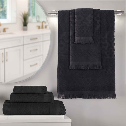 Rolla Cotton Geometric Jacquard Plush Soft Absorbent - Black