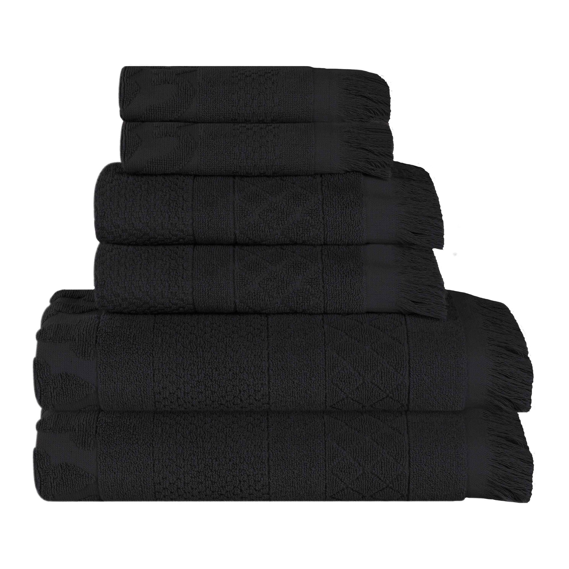 Rolla Cotton Geometric Jacquard Plush Soft Absorbent - Black