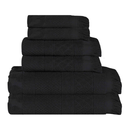 Rolla Cotton Geometric Jacquard Plush Soft Absorbent - Black