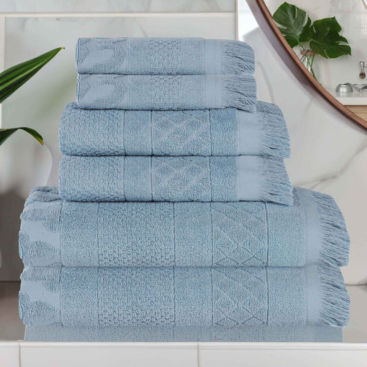 Rolla Cotton Geometric Jacquard Plush Soft Absorbent - Blue