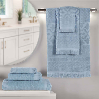 Rolla Cotton Geometric Jacquard Plush Soft Absorbent - Blue