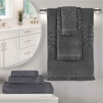 Rolla Cotton Geometric Jacquard Plush Soft Absorbent - Grey