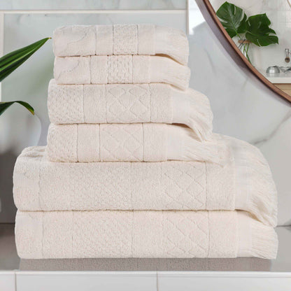 Rolla Cotton Geometric Jacquard Plush Soft Absorbent - Ivory