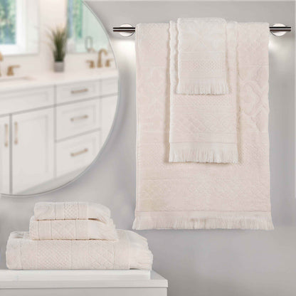 Rolla Cotton Geometric Jacquard Plush Soft Absorbent - Ivory