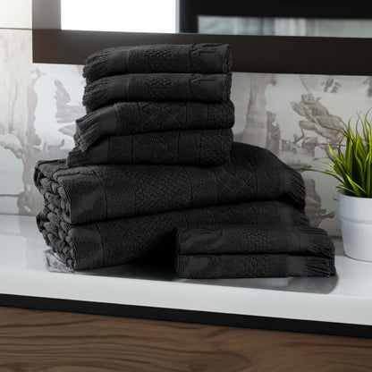Rolla Cotton Geometric Jacquard Plush Soft Absorbent - Black